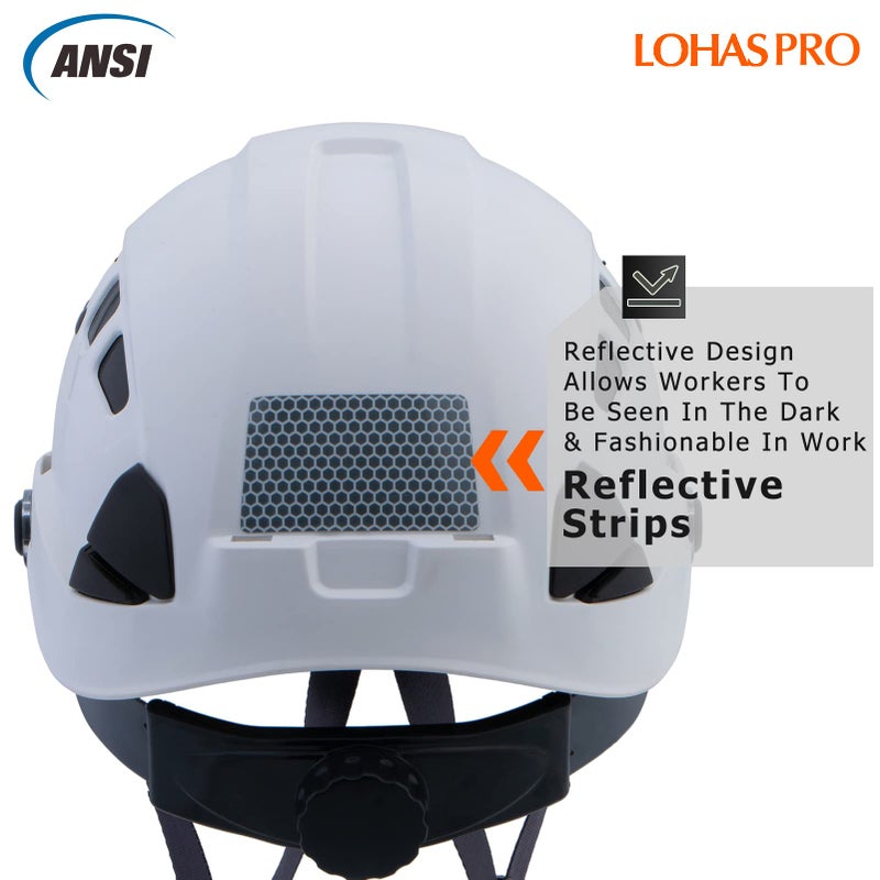 LOHASPRO Hard Hats Construction Safety Helmet ANSI Z89.1 Approved OSHA Hardhat  LOHASPRO Vented Men Worker White Hard Hat with Chin Strap Tree Climbing Rescue Arborist Helmet (P1 White) - Image 3